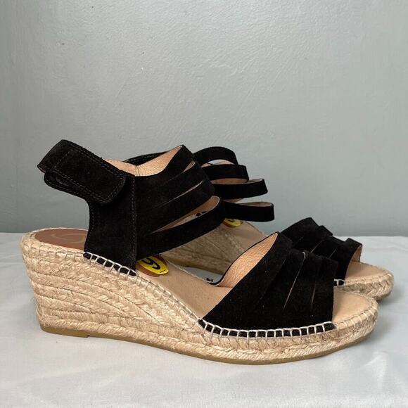 Kanna Made in Spain Espadrilles Size 9 Black Wedge Heels Jute Sandal Ankle Strap - Picture 2 of 11